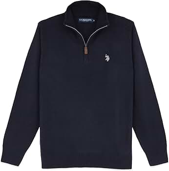 U.S. Polo Men's Soft Acrylic Solid Quarter Zip Pullover Sweater